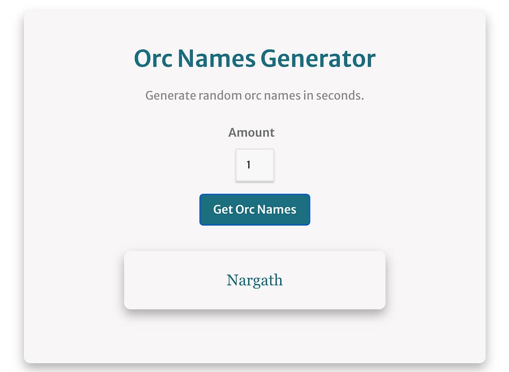 Screenshot showing how to use the orc name generator