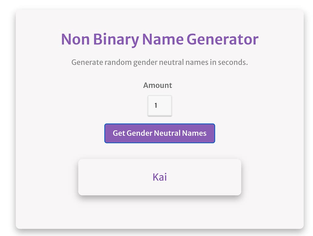 screenshot displaying how to use the non binary name generator