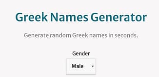 screenshot of setting the gender filter to get greek male with the greek names generator