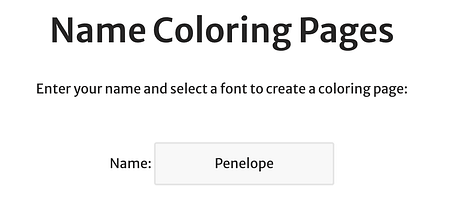 Showing how to use the Name Coloring Pages Generator step-by-step