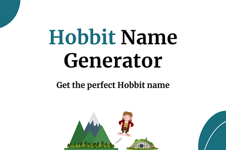 The Hobbit Name Generator thumbnail featuring a happy hobbit with a mountain and a hobbit house