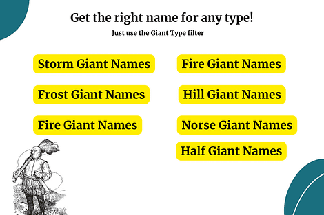 image listing the different names you can get with the giant name generator, such as half giant names and frost giant names