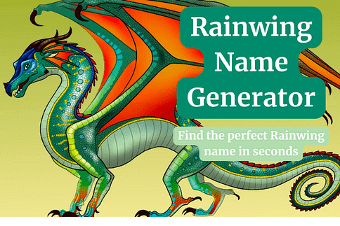 Rainwing name generator thumbnail with a green rainwing dragon on it