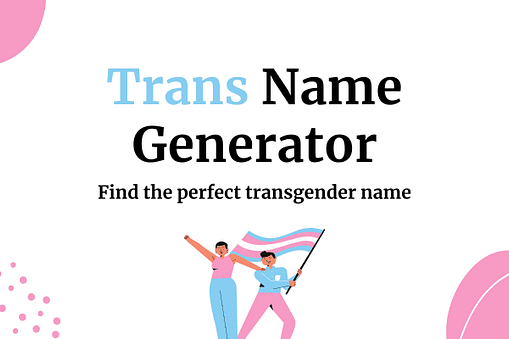 Trans Name Generator thumbnail with trans flag and pink colors