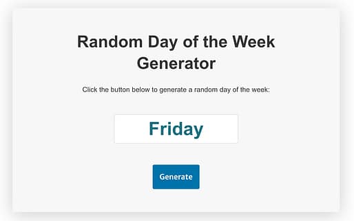 Random day of the week generator screenshot example