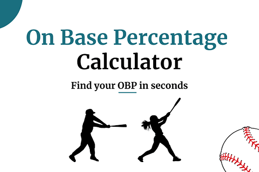 on base percentage calculator thumbnail with a baseball batter and a softball batter and a baseball icon