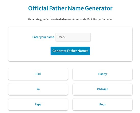 screenshot of using the Personalized Father Name Generator