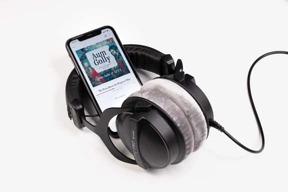 audiobook playing with headphones