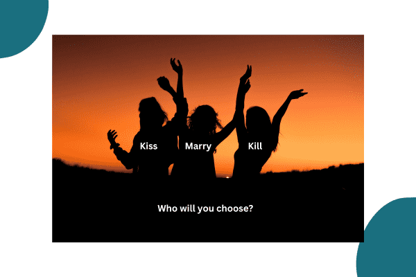 fuck marry kill thumbnail with three people silouhetted