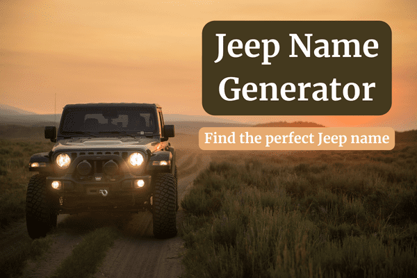 Jeep name generator thumbnail with a jeep in a sunset