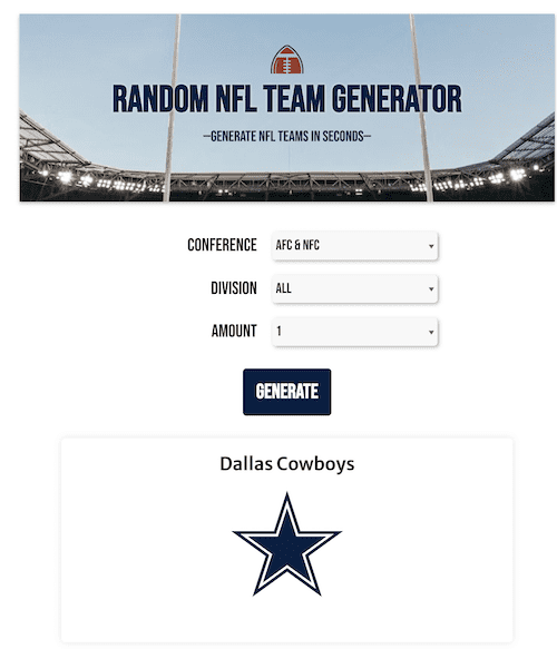 Random NFL Team Generator screenshot