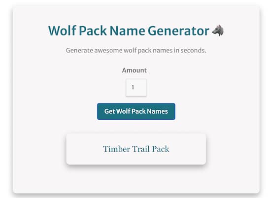 screenshot showing how to use the wolf pack name generator