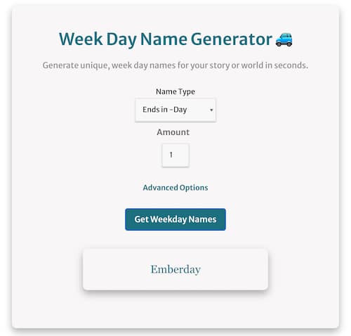 screenshot of our Weekday Name Generator and how to use it