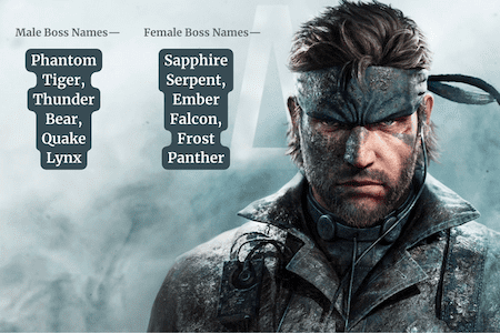 List of male and female metal boss names from the Metal Gear Name Generator