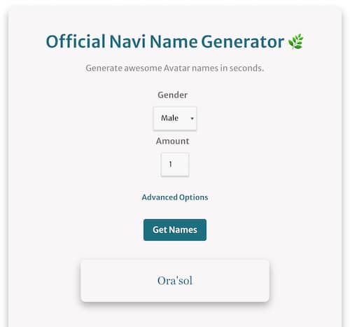 screenshot showing how to use the navi name generator to get avatar names