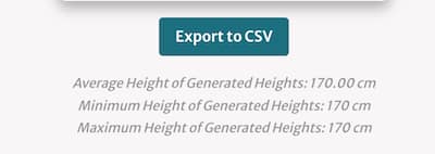 screenshot of the export to CSV button and statistics in the random height generator