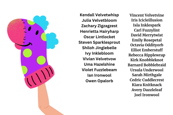 55 puppet names from the puppet name generator with a puppet illustration